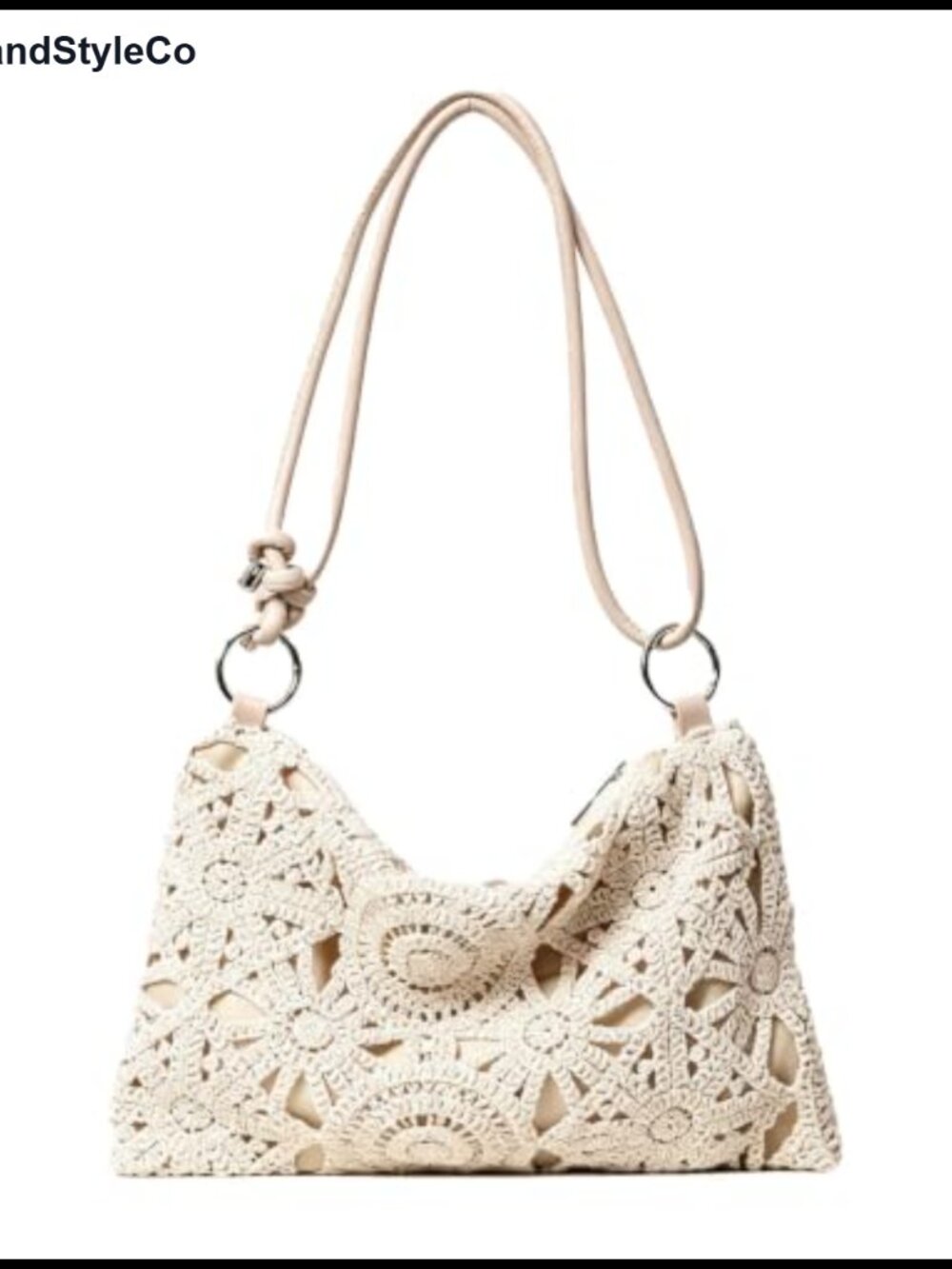 Boho Crochet Woven Shoulder Bag with Metal Ring Clasp for Beach